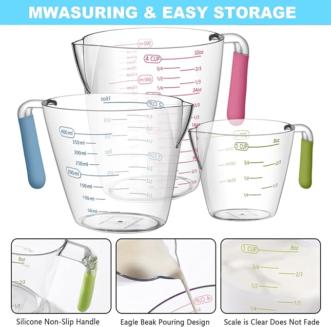 20-Piece Measuring Cups and Spoons Set, Nesting Stainless Steel Measuring Cups Spoons with Plastic Measuring Cup for Dry and Liquid Ingredients, Kitchen Cooking & Baking Gadgets