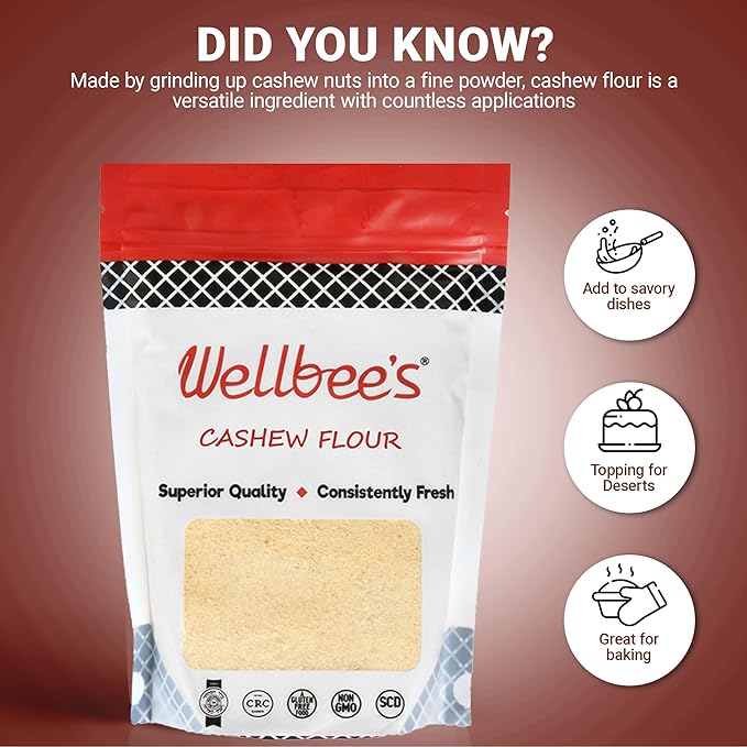 Wellbee's Cashew Flour - Gluten Free Nut Flour - Finely Ground Powder For Baking - Non GMO - No Additives - SCD Approved (1 LB.)