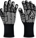 BBQ Gloves, Oven Gloves, Extreme Heat Resistant Barbecue Gloves, Silicone Non-Slip Oven Mitts, Kitchen Gloves for Cooking, Grilling, and Baking (Gray)