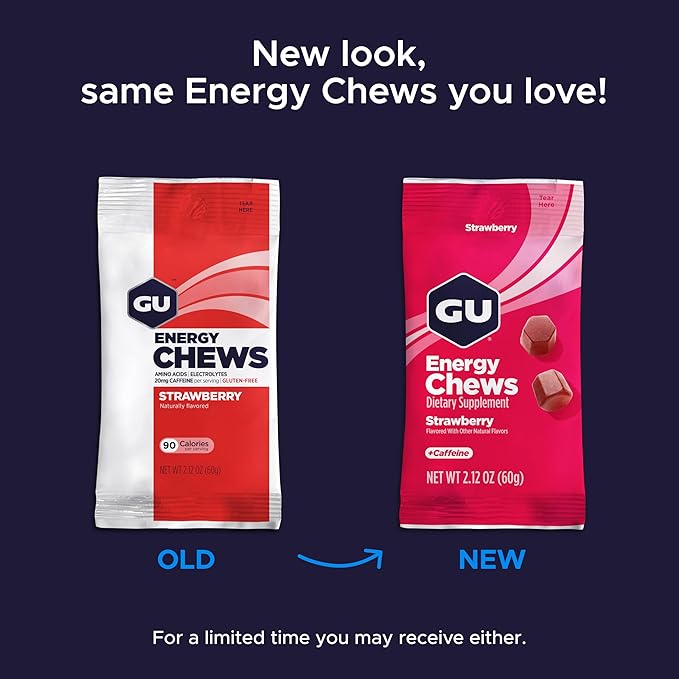 GU Energy Chews, Rainbow Mix Energy Gummies with Electrolytes, Dairy-Free, On-The-Go Energy for Any Workout, 12 Bags (24 Servings Total)