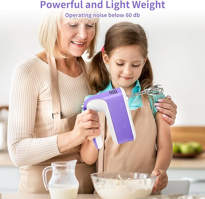 CBQ Hand Mixer Electric, 9 Speed 400W Handheld Mixer with Digital, Touch Button, Turbo, Storage Case, 5x Stainless Steel Accessories, Mixer Electric Handheld for Cake, Cookie, Egg (Lavender Purple)