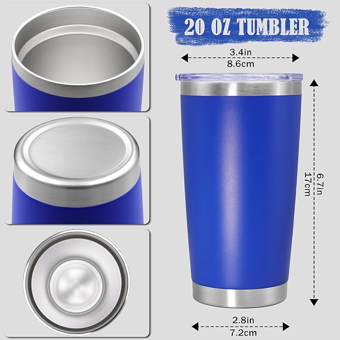 20 oz Tumbler Coffee Tavel Tumblers Bulk with Lid Stainless Steel Double Wall Vacuum Insulated Mug Powder Coated Cups fit Car Cupholder for Hot and Cold - Dark Blue, 8Pack