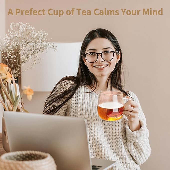 Glass Tea Cup with Infuser and Lid, 14.5oz/450ml Large Borosilicate Glass Teacup with Stailess Steel Filter, Clear Mug for Loose Leaf Blooming Tea, Dishwasher Safe - Tea Maker Gift