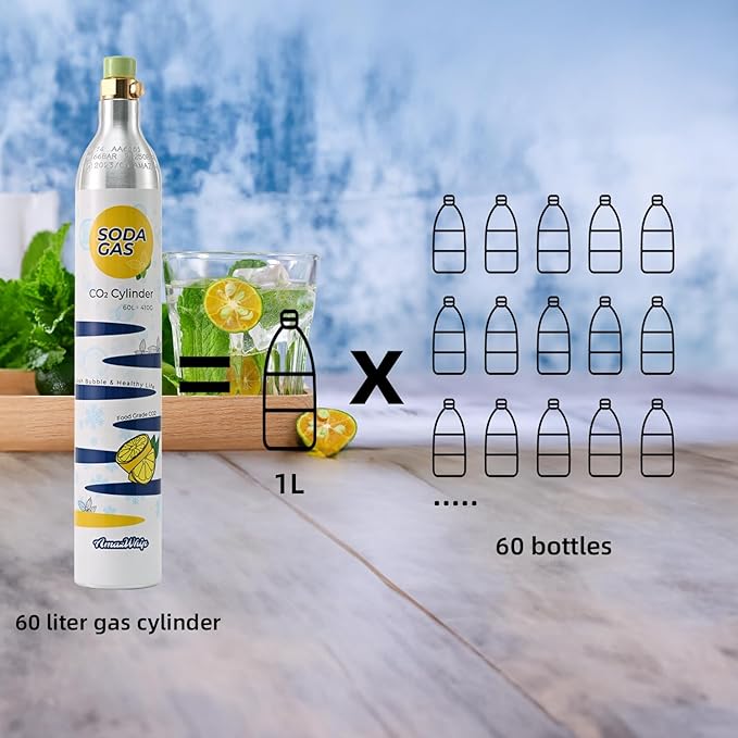 Carbon Dioxide Cylinder 60L, 14.5 Oz CO2 Gas Cylinder, Thread Exchange Carbonator Canister, Fully Charged Carbon Dioxide Cylinder for Soda Maker Water Machine (6 Cylinders)