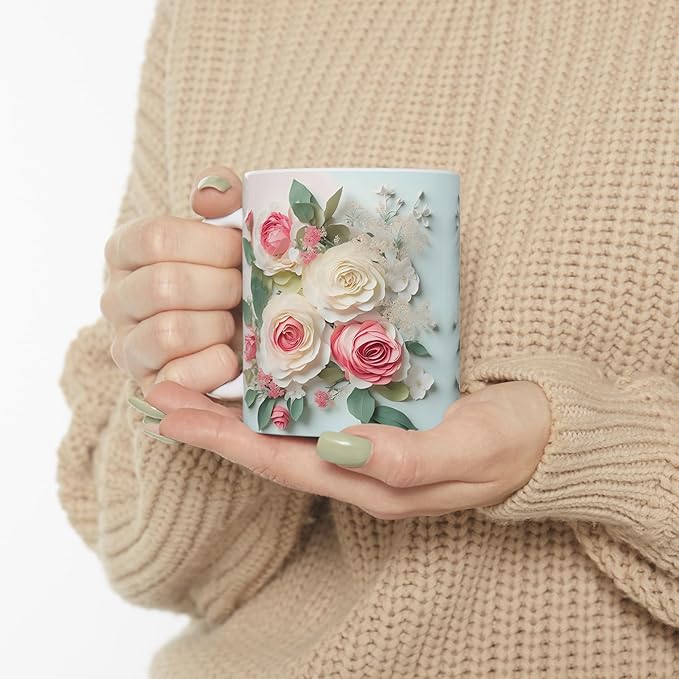 11 OZ Novelty Coffee Mugs - Christmas Gift (Rose Flower Theme)