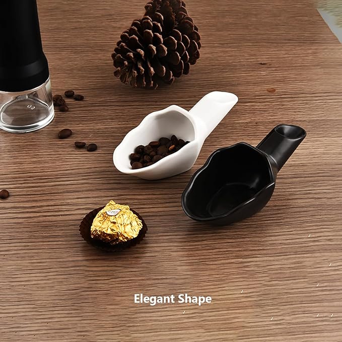 Coffee Bean Measuring Scoop with Funnel Coffee Bean Dosing Cup Ceramic Ground Coffee Spoon For Coffee Tea Sugar Flour (Black)