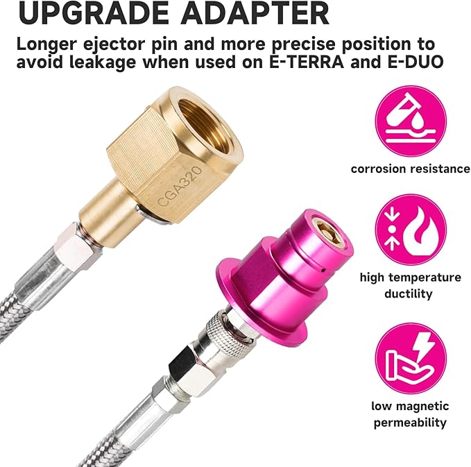 Pink Quick Connect CO2 Adapter 60in Hose Kit, CGA320 CO2 Cylinder Tank Direct to Sparkling Water Soda Maker for Terra DUO Art Gaia Aqua Fizz
