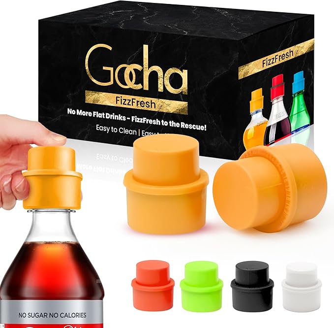GOCHA | 2 PCS Vacuum Soda Bottle Stopper | Silicone Fizz Keeper | Carbonation Preserver for Soft Drinks & Beverages | Universal Leak-Proof Bottle Cap | (Orange)