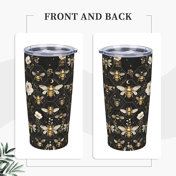 Bee Tumbler with Lid and Straw 20oz Coffee Tumblers Leakproof Stainless Steel Travel Mug Vacuum Insulated Cup for Iced and Hot