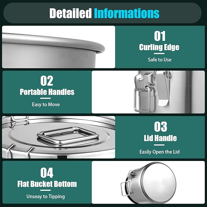 405 OZ Stainless Steel Canister Rice Cereal Grain Storage Containers with Lid Airtight Coffee Bean Storage Milk Flour Sugar Food Storage for Home Bar Restaurant (12L/405 OZ)