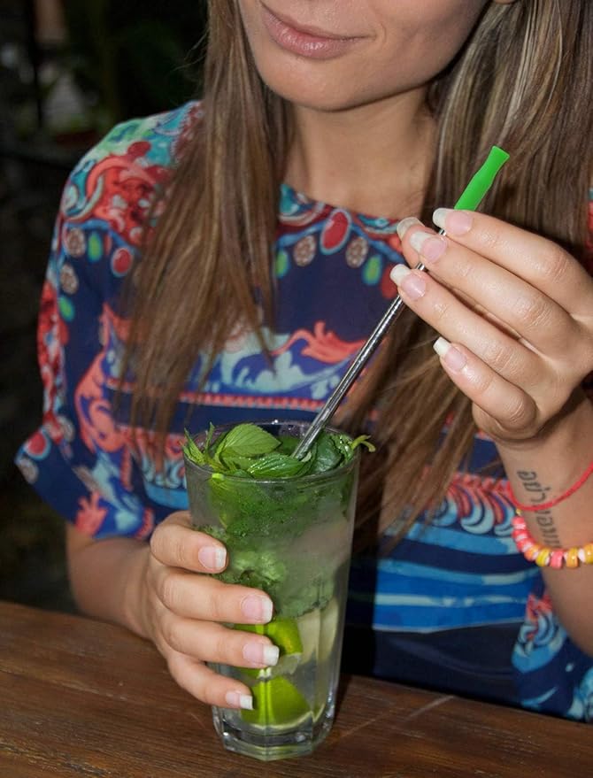 Stainless Steel Metal Straws with Silicone Tips Set of 10 Straight Reusable Drinking Straws for 20oz 30oz Tumblers (10.5'' L 0.24''Dia Staw + 2 Brushes)
