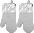 Delaney Silicone Oven Mitts Set - Extra Long, Heat Resistant Kitchen Gloves, Non-Slip Holders for BBQ, Baking, Cooking Essentials, Grey Toile, Kitchen Decor, Oven Gloves, New Home Gifts