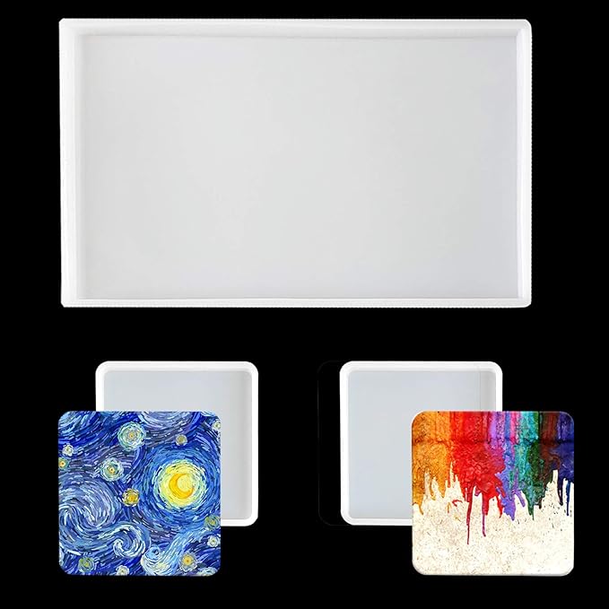Large Silicone Resin Tray Molds,3PCS Agate Geode Coaster Resin Molds,Include Square,Rectangle Mold,Silicone Mold for Making Coaster,Trays,Cup Mats,Home Decoration