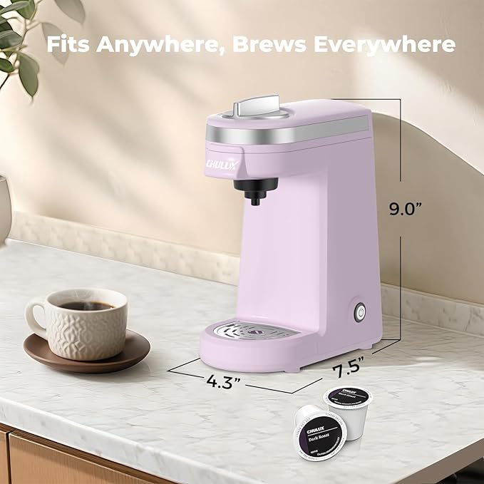 CHULUX Mini Coffee Maker for K Capsule, Single Serve Coffee Maker for One Cup Americano, Lightweight Pod Coffee Machine, Lavender