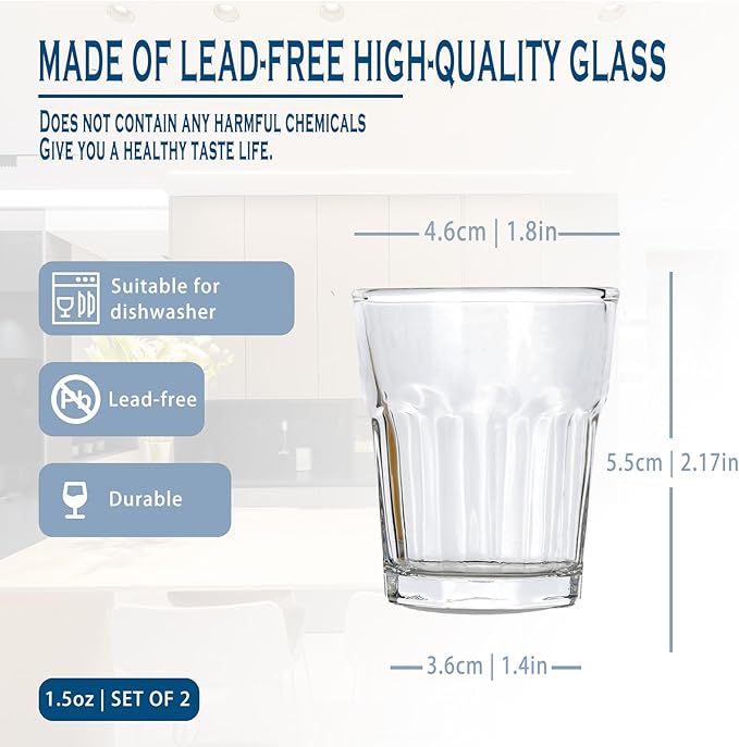 Shot Glasses Set 50ML/1.5oz.Small Espresso and LiquorGlasses for Whiskey TequilaVodka, Thick Glass Cups forPotter Style Cocktails Bar Party（2 Piece ）