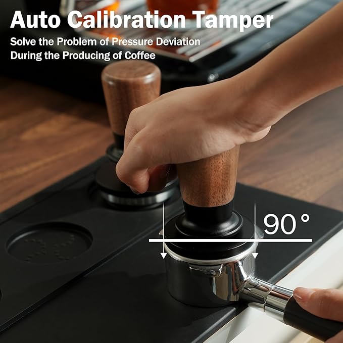 PUSEE 58mm Espresso Tamper, Calibrated Tamper with 30lbs Double Spring Loaded Tamper Walnut Wood Coffee Tamper for Barista Home,Stainless Steel Base Tamper Espresso Tool Fits 58 Portafilters