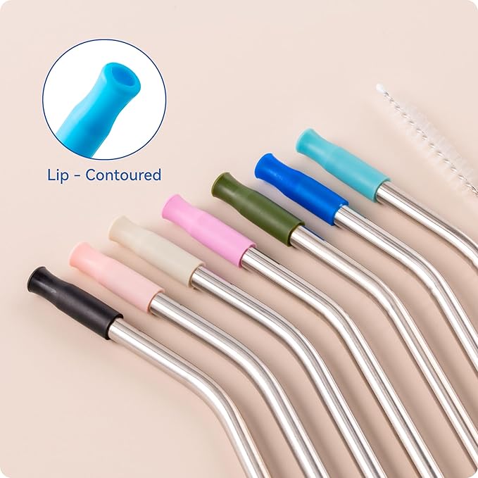Reusable Stainless Steel Straws with Silicone Tip for Stanley 30oz, Metal Drinking Straws for 30oz Tumbler,3 Bent Tubes & 6 Tips& 1 Cleanr Brush (Chili)