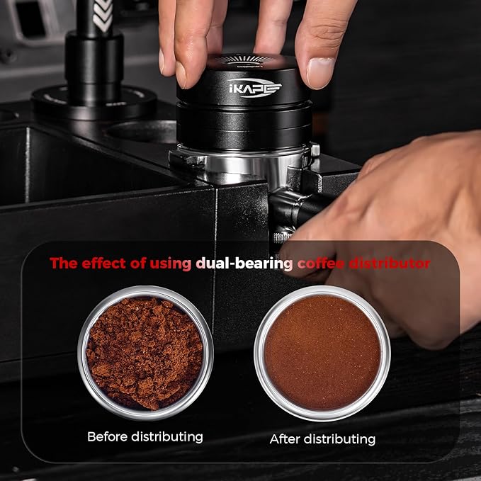 IKAPE 51MM Newly Upgrade Espresso Coffee Distributor, Coffee Dual-Bearing & High-Speed Distribution Tools, Adaptive Height Coffee Tamper Leveler for 51mm Portafilters