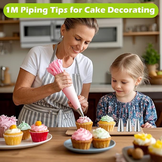 Suuker 1M Cake Decorating Tips, Stainless Steel Large Star Piping Tips Set, Open Star Frosting Tips for Cupcakes, Cookie and Cake Decorating, 3 Pieces