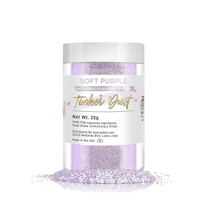 BAKELL Soft Purple Edible Glitter, 25 Grams | TINKER DUST Edible Glitter | KOSHER Certified | 100% Edible Glitter | Cakes, Cupcakes, Cake Pops, Drinks, Dessert Vegan Glitter & Dusts (25g, Soft Purple)