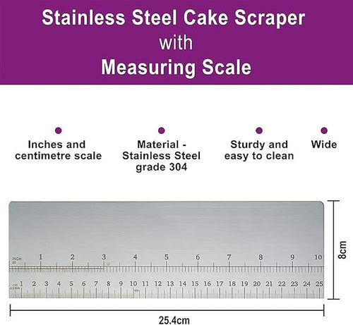 10inch Metal Cake Scraper，Stainless Steel Cake Edge Smoother for Buttercream, Cake Decorating Comb