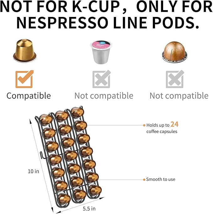 LEMIKKLE Coffee Station Organizer,Compatible with Nespresso Classic Pods 24pcs, Coffee Bar Accessories and Cup Storage Organizer, Wood Counter Shelves for Kitchen, Office, Countertop