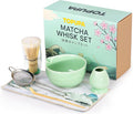 Matcha Bowl and Whisk Set 7PCs Includes Fuji Design 17oz Ceramic Bowl Whisk Holder Bamboo Spoon and Rest Sifter Tea Towel Matcha Kit for Ceremony Blue Matcha Tea Set for Making Breakfast Latte