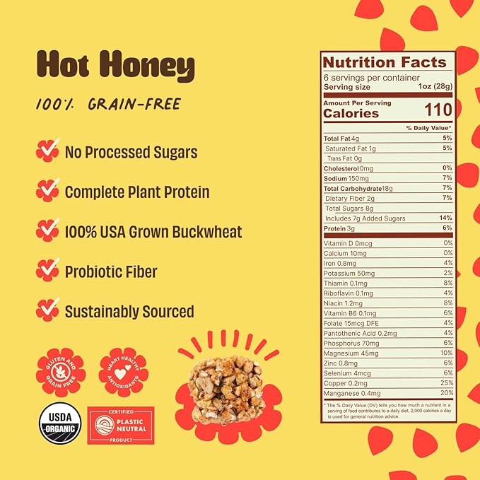 Clusterbucks Superfood Clusters – Grain-Free, Keto-Friendly Snack Bites with Regeneratively Grown Sprouted Buckwheat– Gluten-Free, Low-Carb, Organic Healthy Snack (3-Pack, Hot Honey)