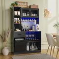 67.3" Tall Modern Black Kitchen Pantry Storage Cabinet with Drawer and Shelves, Tilt Out Trash Can, Coffee Bar Wine Cabinet with LED Lights and Power Outlet, Wine Glass Rack, 2 Mesh Doors