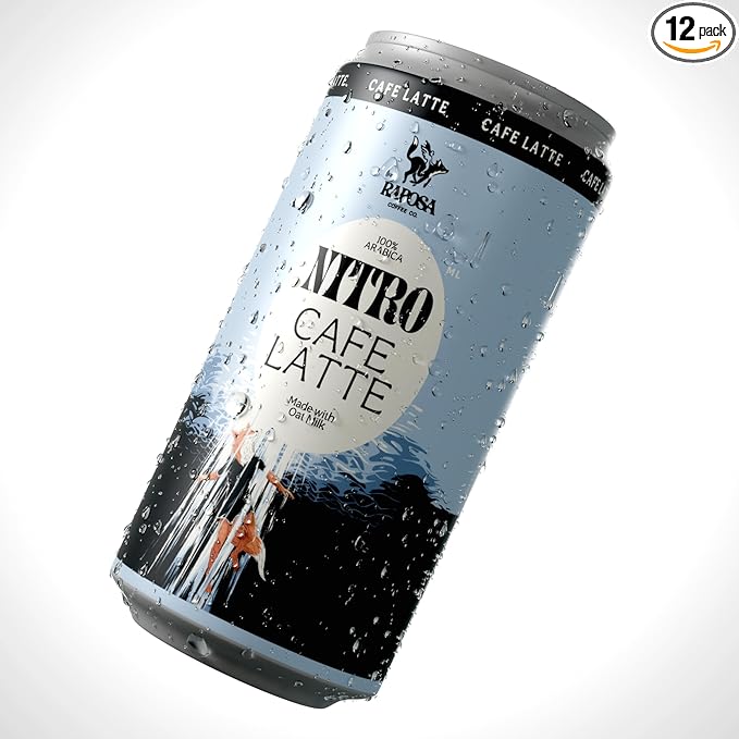 Raposa Nitro Cold Brew Ready to Drink Coffee 250ml - 8.45oz - Made with Oat Milk- Dairy Free - Vegan Cold Brew Ready to Drink, Non GMO, No Artificial Anything - 150mg Caffeine (Cafe Latte (12 Pack))