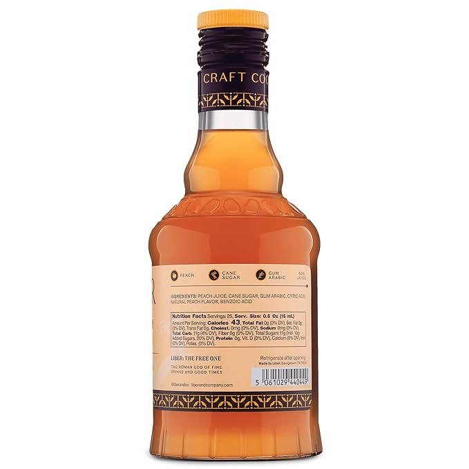 Liber & Co. Peach Syrup - Craft Cocktail Mixer with 60% Peach Juice from Yakima Valley Peaches - Essential for Bellinis, Whiskey Smashes & Bourbon Cocktails - Makes 25 Drinks (12.7 oz)