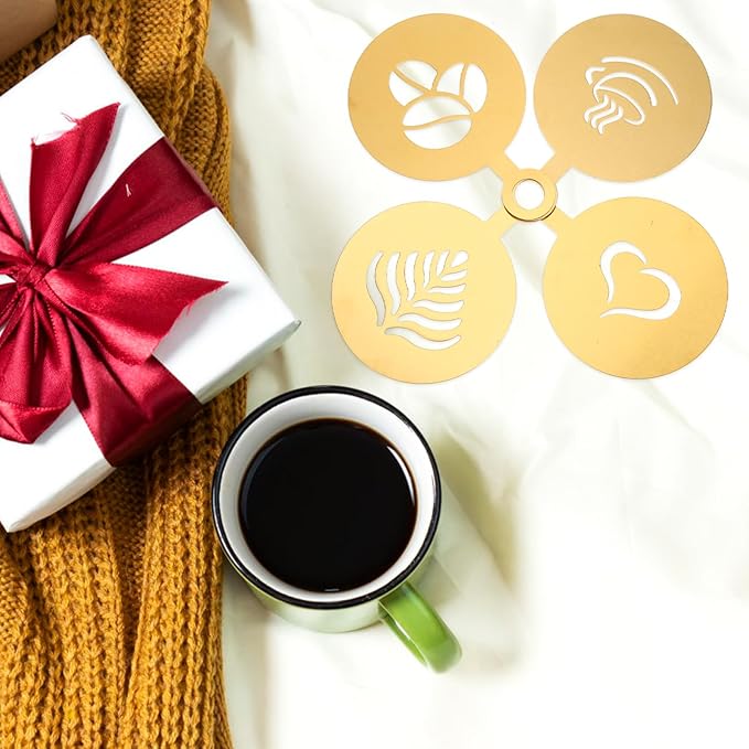 4pcs Coffee Decorating Stencils,Cake Stencil Templates Decoration Foam Templates for Coffee,Dessert,Cake, Chocolate in Wedding Party Dance Valentine's Day