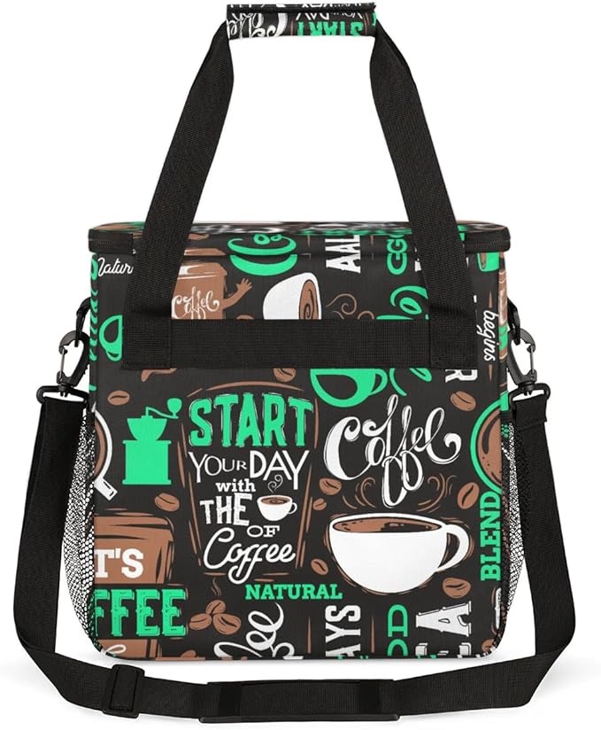 coffee cup coffee beans cyan Coffee Maker Carring Bag Travel Carrying Storage Tote Bag Compatible Portable Single Serve Coffee Brewer Case with Pockets for K-cup Pods