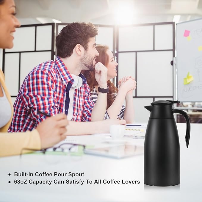 Updated Thermal Coffee Carafe, 70 Oz Insulated Stainless Steel Coffee Carafes for Keeping Hot Coffee & Water Hot Beverage-12Hours, Double Walled Vacuum Thermos Carafe(Black+White）