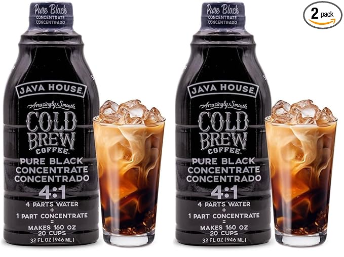 JAVA HOUSE Cold Brew Coffee, Colombian 4:1 Liquid Concentrate, 32 Ounce Bottle (Pack of 2)