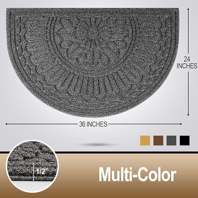 Mibao Door Mat Outdoor Indoor, 23.5" x 35.5", Half Round Door Mats, Non-Slip Front Door Mats Outdoor, Dirt Trapper Welcome Mats for Front Door, Back Door, Shoe Scraper, Grey