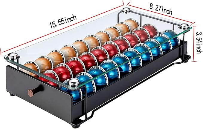 Rice rat Vertuo Capsule Holder Drawer for Nespresso With Glass (Class-30 Pods)