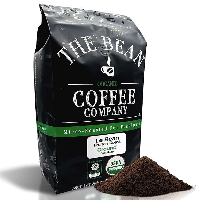 The Bean Organic Coffee Company Le Bean, Dark French Roast, Ground Coffee, 5-Pound Bag, Café molido tostado orgánico