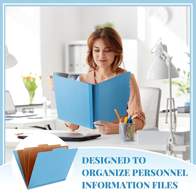 24 Pcs Classification Folders Letter Size, Back to School Supply for Teacher, Student, 3 Dividers Pressboard File Folder Bulk with 2 Fasteners, 3.5 Inch Expanding File Organizer (Blue)