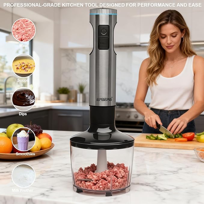 Handheld Immersion Blender, 1000W Powerful 10-in-1 Set for Smoothies,Orange Juicer, Egg Beater, Dough Hook, Vegetable Chopper, Potato Masher (11th Accessory Not Recommended)