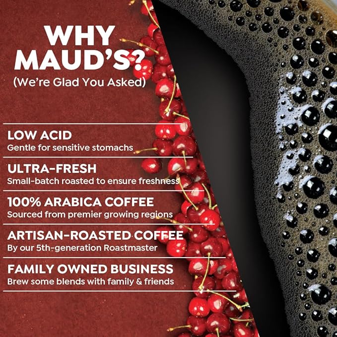 Maud's Cherry Flavored Coffee Pods, 50 ct, Medium Roast Flavored Coffee in Recyclable Single Serve Pods – 100% Arabica Beans, Compatible with Keurig K Cups Maker
