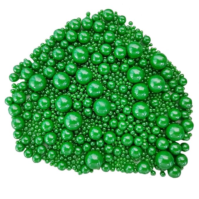Edible Christmas Green Sugar Pearls Candy Sprinkles 120G/ 4.23Ounce Baking Cake Sprinkles Cupcake and Cake Topper Cookie Decorations Wedding Party Valentines Halloween Christmas Supplies