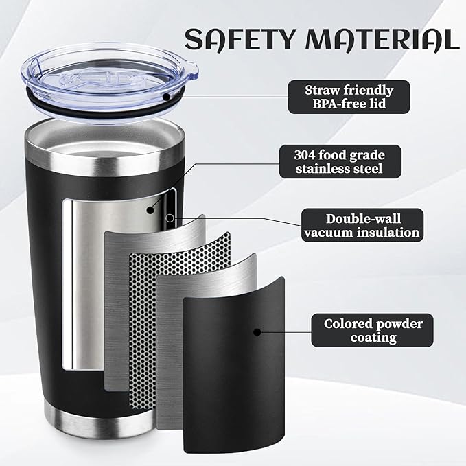 20oz Tumbler Bulk with Lid and Straw, Stainless Steel Double Wall Vacuum Insulated Travel Mug, Powder Coated Coffee Cups for Hot and Cold Drinks,Funny Gifts for Women Men(Black,4)