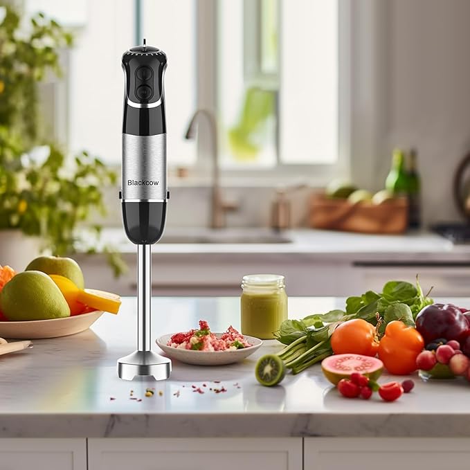 Blackcow Corded Immersion Blender Handheld for Kitchen,Stainless Steel Emulsion Blender Handheld with Hook,Electric Hand Mixer with 12-Speed&Turbo,for Smoothie,Soup,Baby Food and Drinks