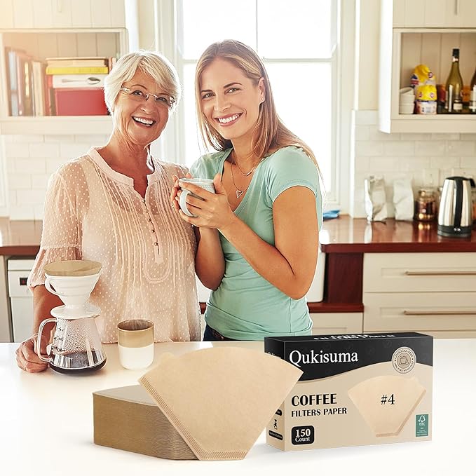 150 Count #4 Coffee Filters, Number 4 Cone Coffee Paper Filters for Pour Over and Drip Coffee Maker, 8-12 Cups (Unbleached Natural)