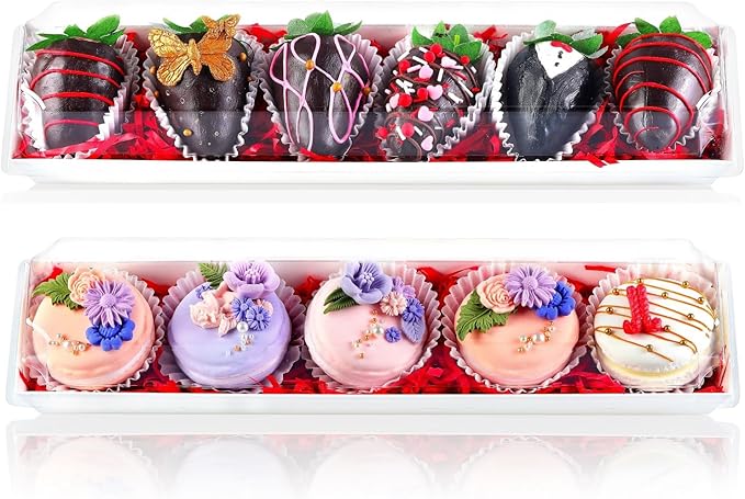 25 Pack 12 x 2.8 x 2.4 Inches Strawberry Boxes with Clear Lids,Long Macaron Boxes Gift Boxes For Cookies,Truffle,Cocoa Bombs,Chocolate