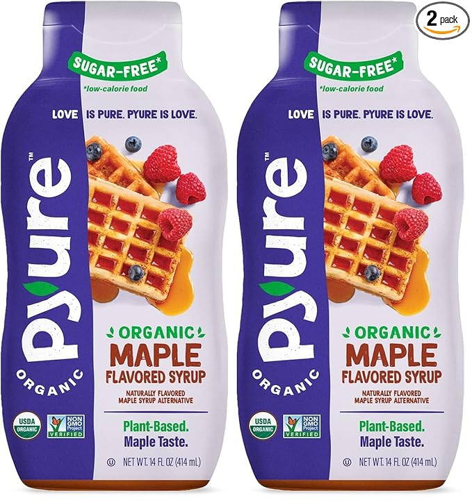 Pyure Organic Maple Flavored Syrup, Zero Sugar, 2 Net Carb, Gluten-Free, Plant-Based Maple Syrup for Vegan Keto Friendly Food, 14 Oz (Pack of 2)