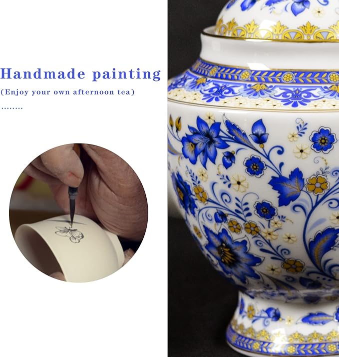 ACMLIFE Bone China Tea Set for Adults, Blue and White Tea Set for 4, Porcelain Vintage Floral China Sets for Women Party with Teapot or Gift Giving (Blue and White)