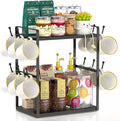 EsLuker.ly 2 Tier Coffee Mug Holder Station Bar Organizer Countertop, Mug Cup Tree Rack for Kitchen Office, Storage Shelf with 12 Hooks, Creat Stylish Coffee Corner, Black