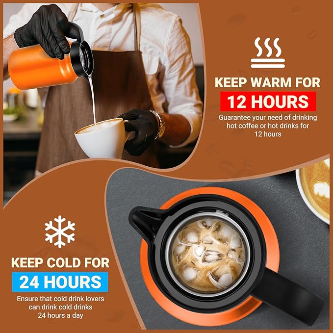 51Oz Thermal Coffee Carafes For Keeping Hot/Cold, Stainless Steel Coffee Carafe, Dustproof Insulated Water Carafe for Party/Home,Orange